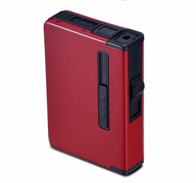 Automatic Cigarette Case Dispenser with Built in Torch Butane Lighter Windproof