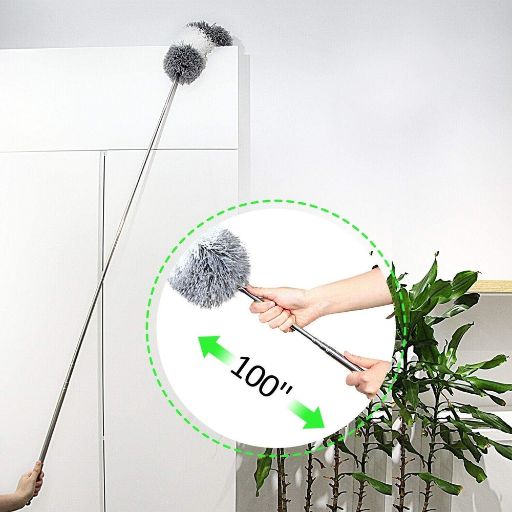 Microfiber Feather Duster Extendable Pole Bendable Head 100in Cleaning