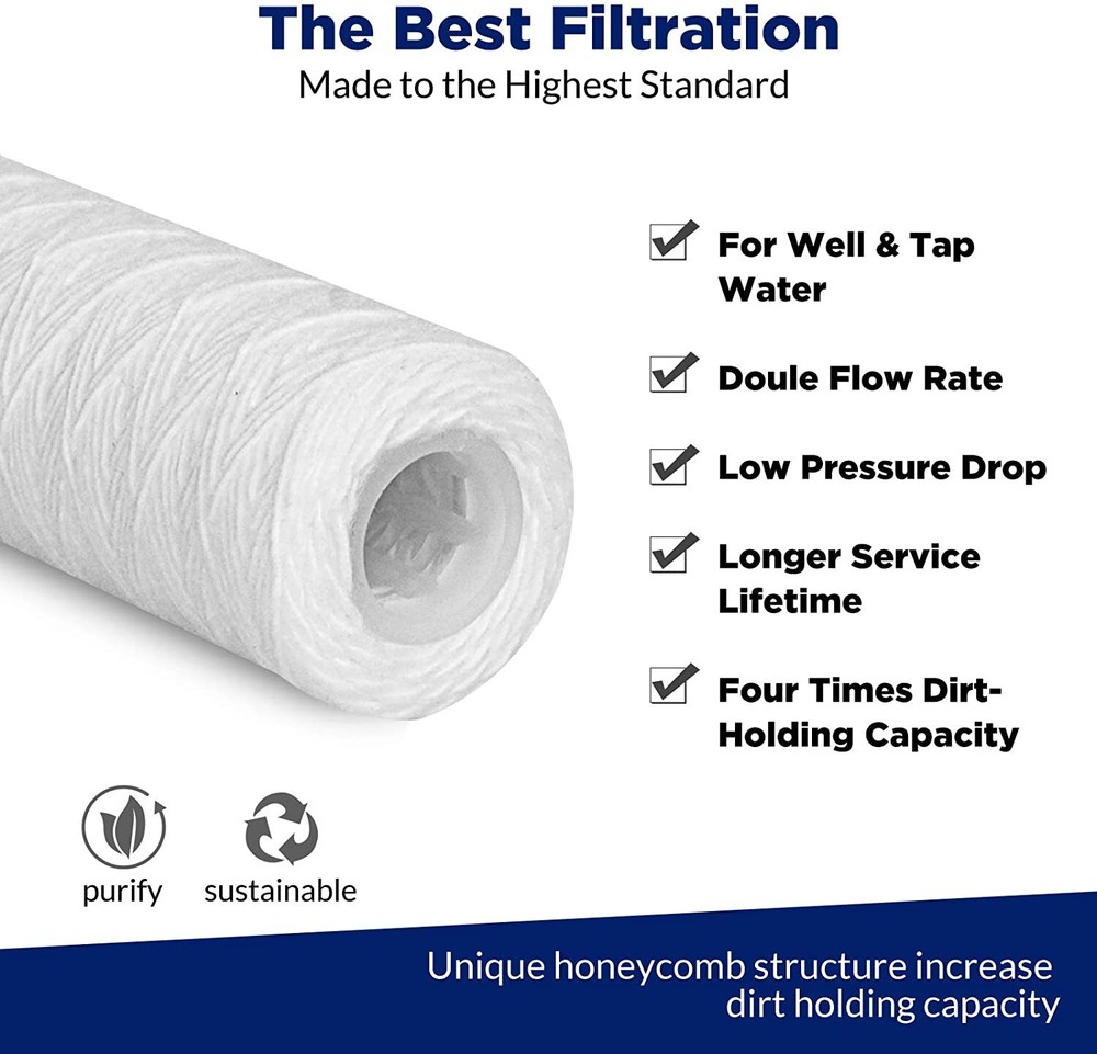 Universal 10" x 2.5" Whole House String Wound Sediment Water Filter Replacement