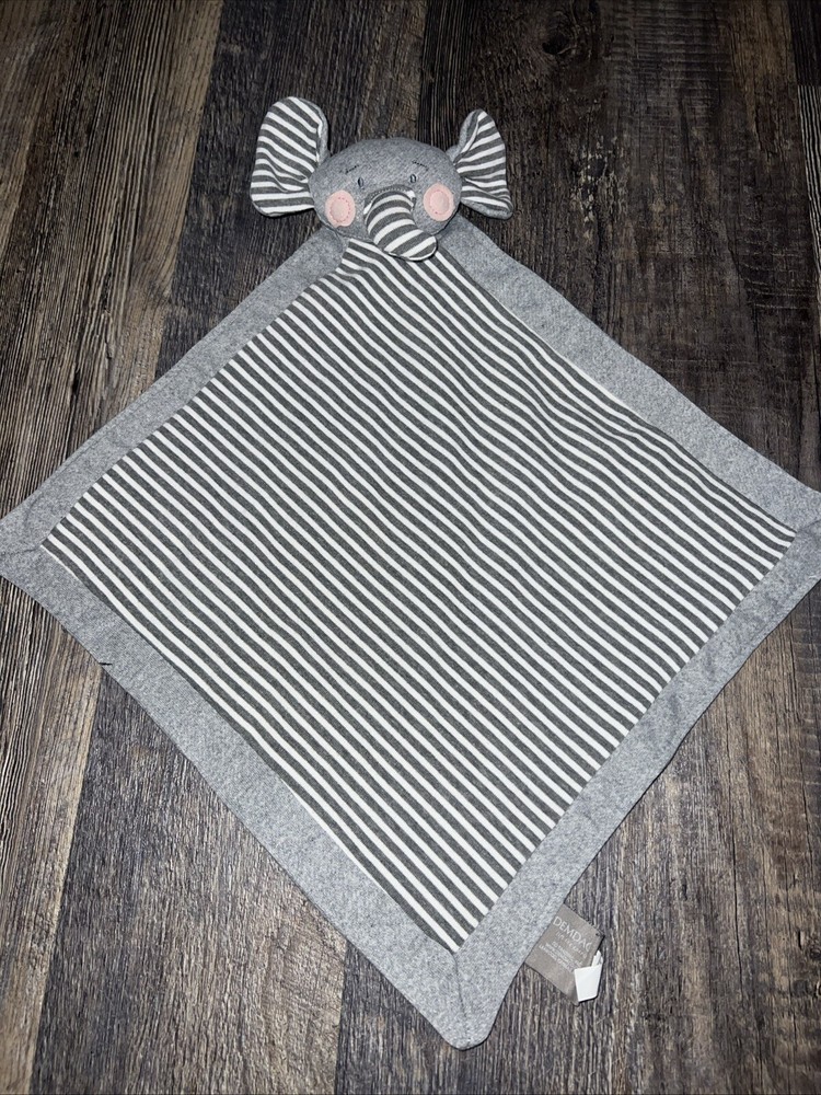 Demdaco Elephant Baby Blanket Gray White Stripe Security Lovey