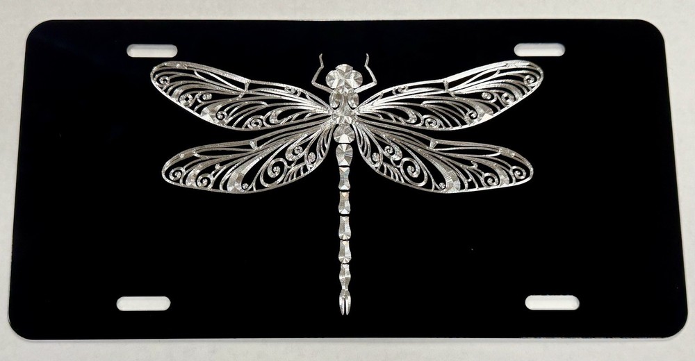 🔥REFLECTIVE Engraved Dragonfly Car Tag Diamond Etched  Front License Plate Gift