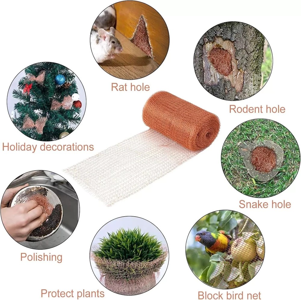 Copper Mesh Rodent Control, Rustproof Copper Mesh Roll with Scissors & Packing