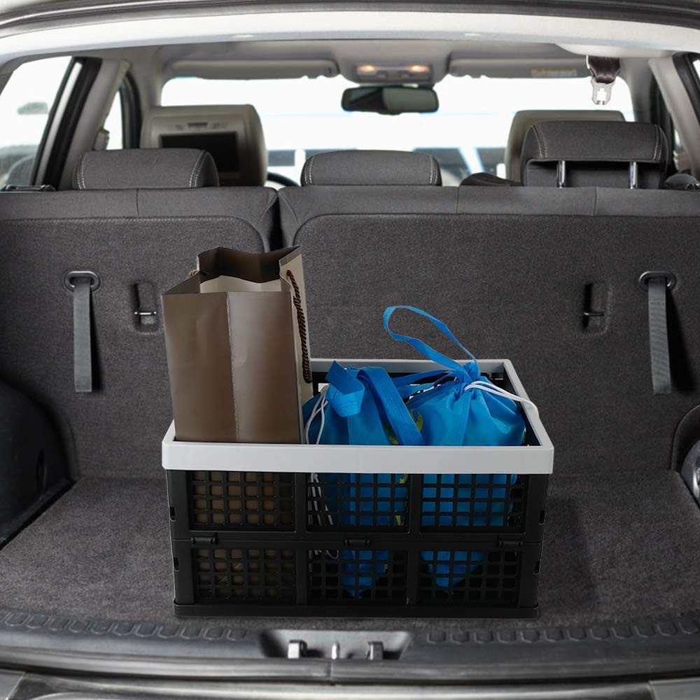 28 L Black Plastic Collapsible Storage Basket, 3-Pack Folding Crates Storage