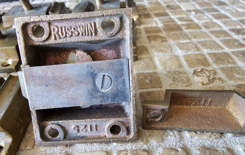 Russwin Cupboard/ Cabinet Door Latches- Solid Brass w/ Keepers