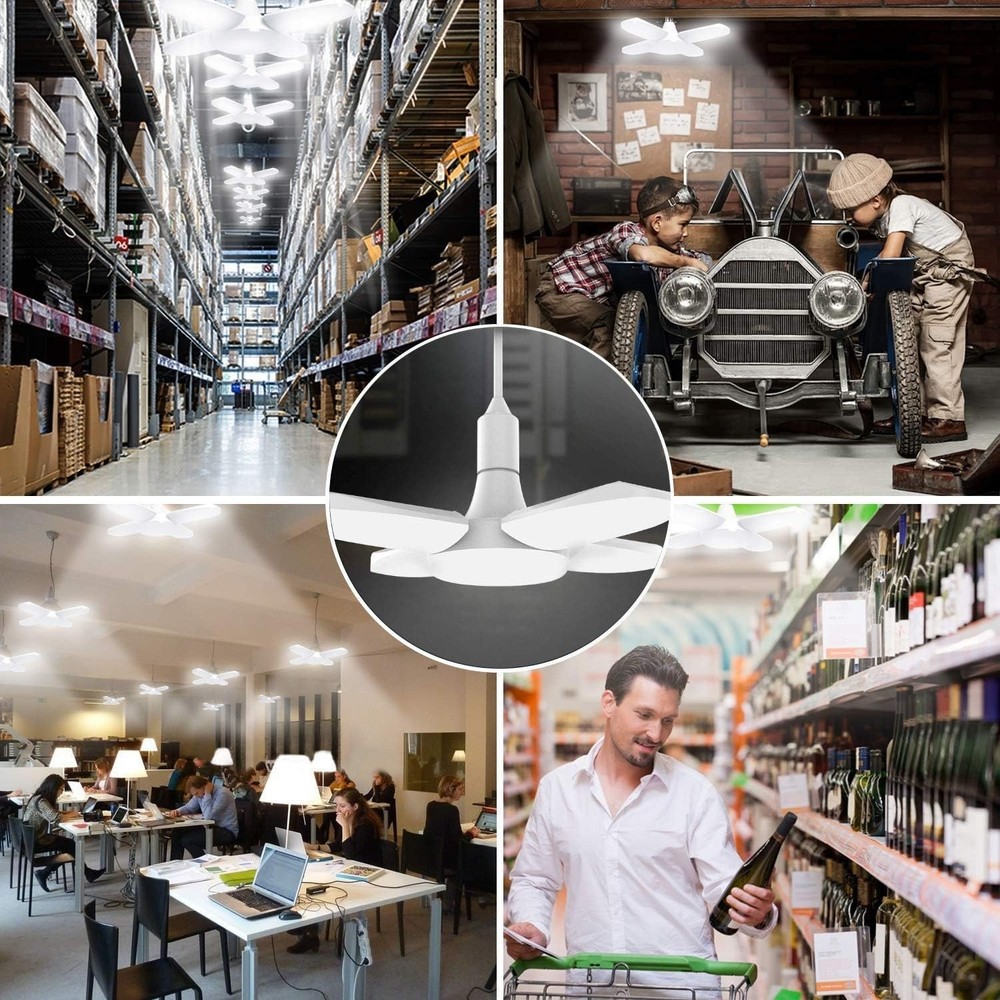 4 Pack LED Garage Lights, 6000LM 60W Deformable Shop Light W/ 4 Adjustable Panel