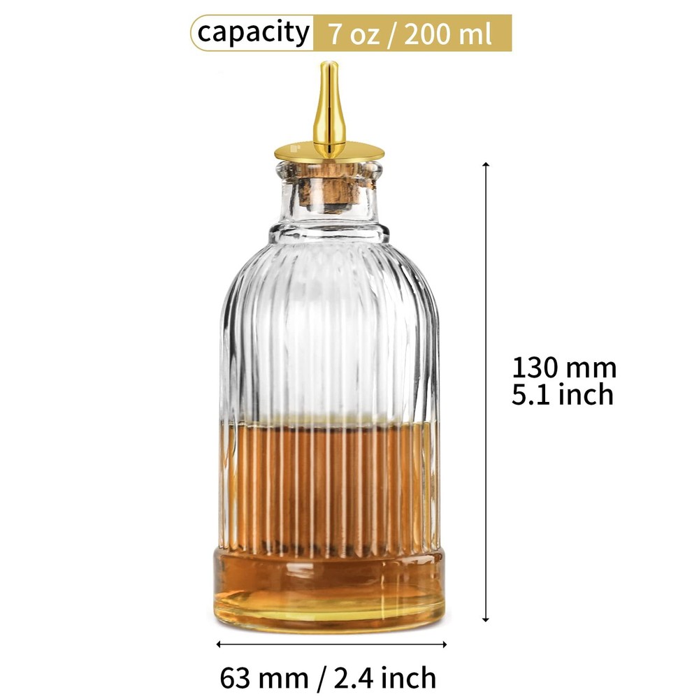7oz Glass Bitters Bottle with Dash Top for Bartender Home Bar