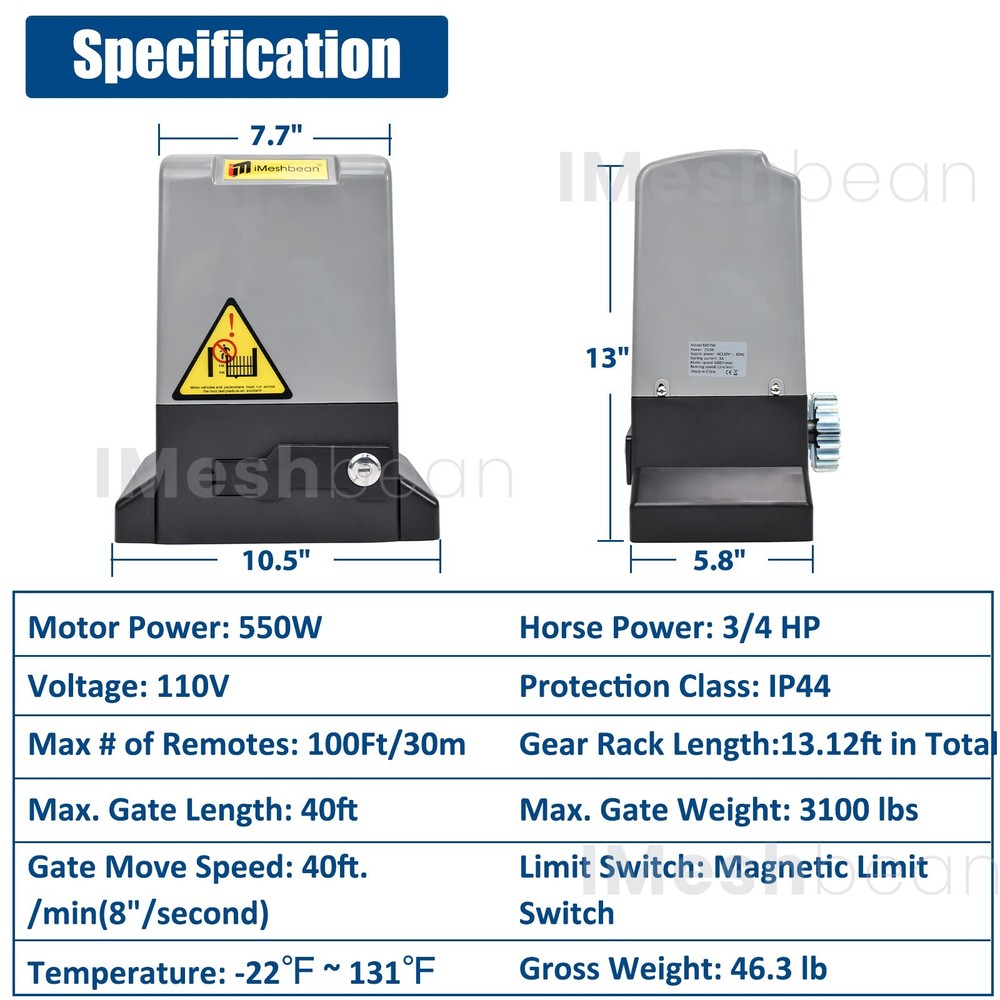 3100LBS Automatic Sliding Gate Opener Rack Driven APP+Keypad+4 Remote Controls