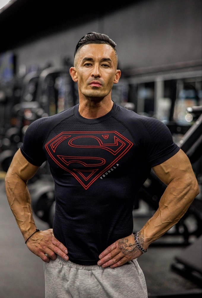 YOUNGLA 4117 SUPERMAN COMPRESSION TEE BLACK/RED UNRELEASED XXL .SUPERBOY VERSION