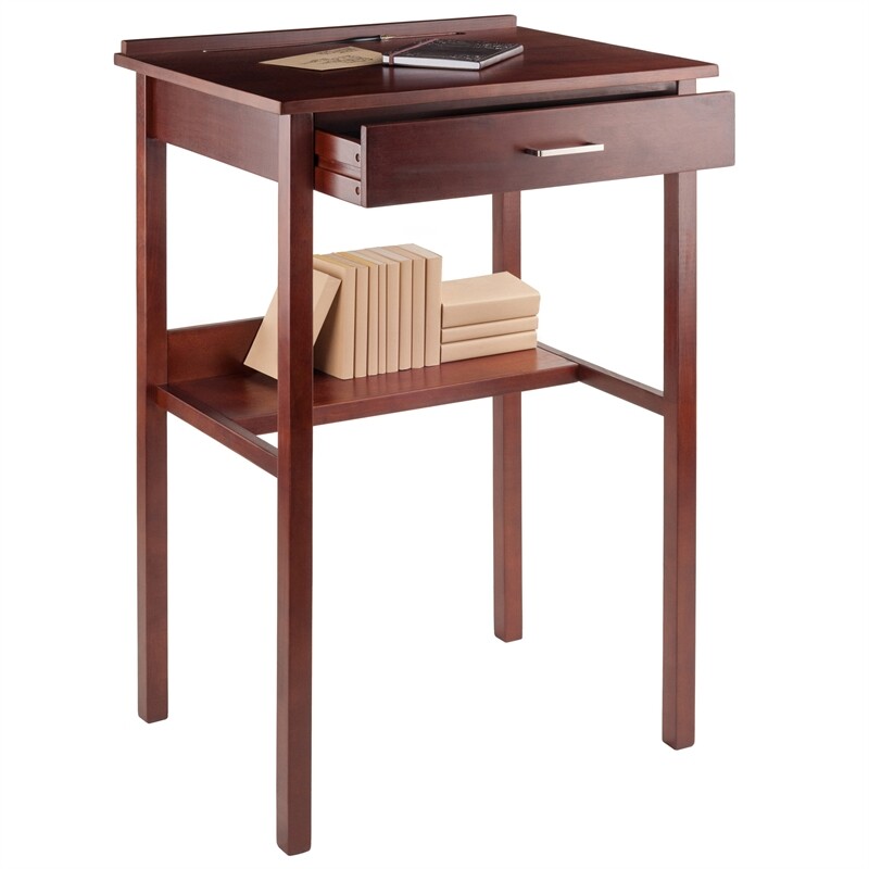 Winsome Ronald 28" Transitional Solid Wood High Writing Desk in Walnut