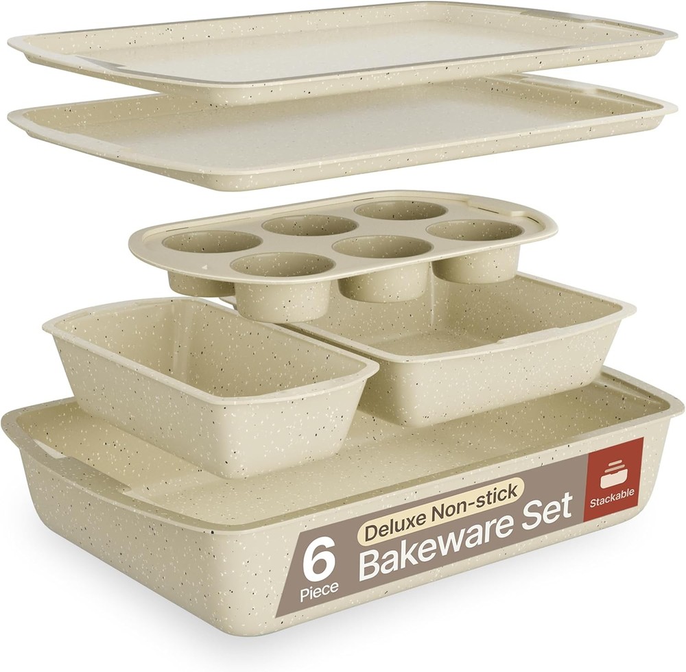 Bakeware Set – 6 Piece – Stackable, Deluxe, Non-Stick Baking Pans for Profession
