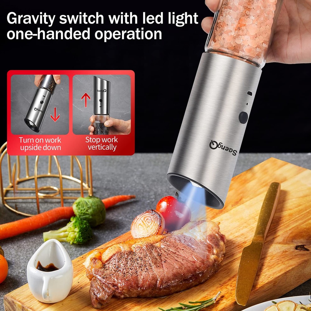 Salt and Pepper Grinders refillable 1 Pack,USB Rechargeable Kitchen Pepper Gr...