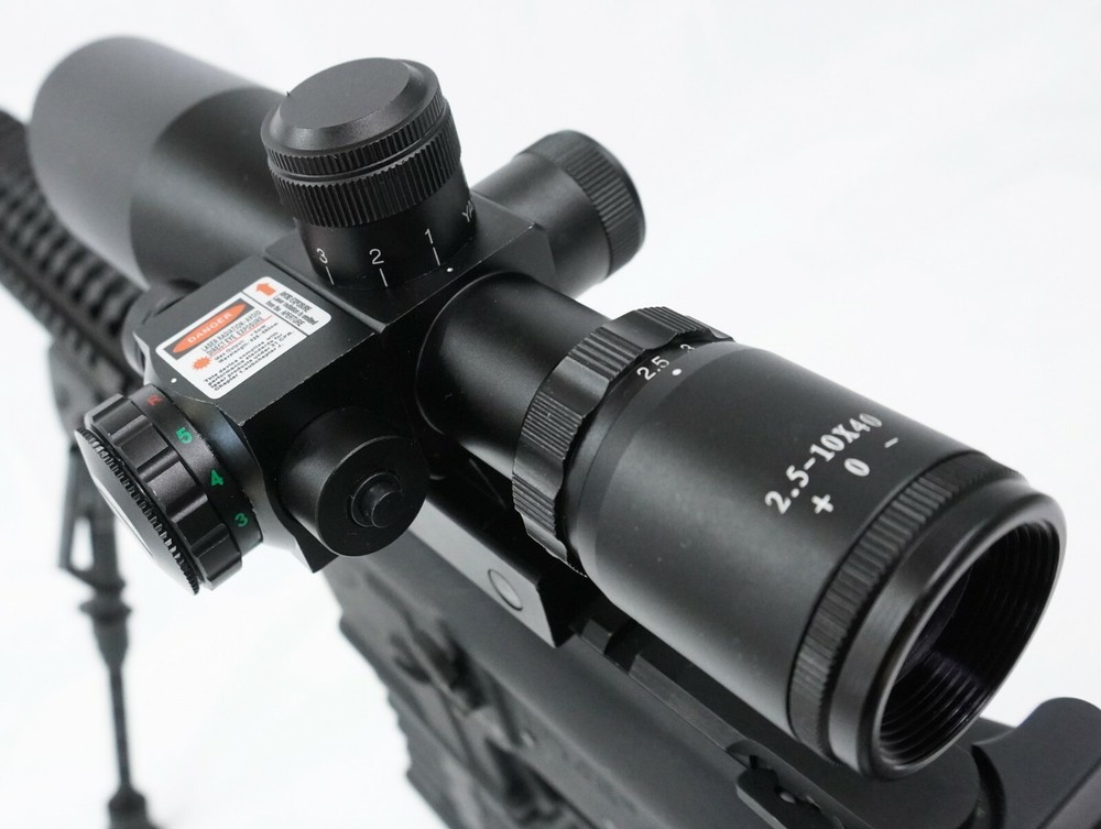 Adjustable 2.5-10x40 Compact Rifle Scope Illuminated Mil-Dot RED Laser & Mount