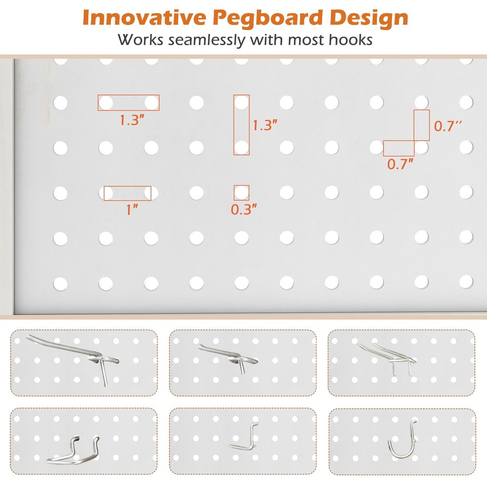 4-Panel Pegboard Room Divider, 67" Tall Foldable Privacy Screen, For Home, White