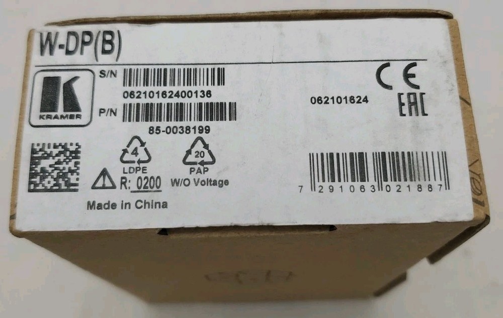 Kramer Electronics W-DP(B) DisplayPort Wall Plate Insert Single Slot Black ~New