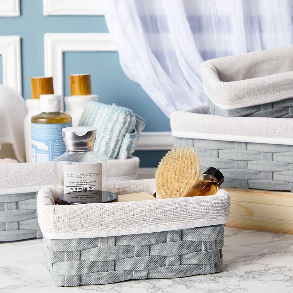 Wicker Nesting Baskets W/ Cloth Lining 5-Pack Gray Rectangular Set Stackable