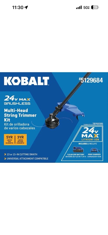 Kobalt 24-volt 15-in Split Shaft Attachment Capable Battery String Trimmer 4.0 A