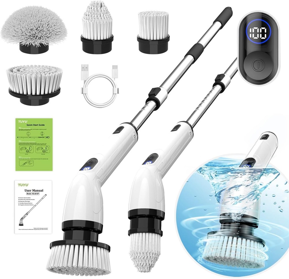 TUYU Spin Scrubber – Effortless Deep Cleaning | Cordless w Extension Handle