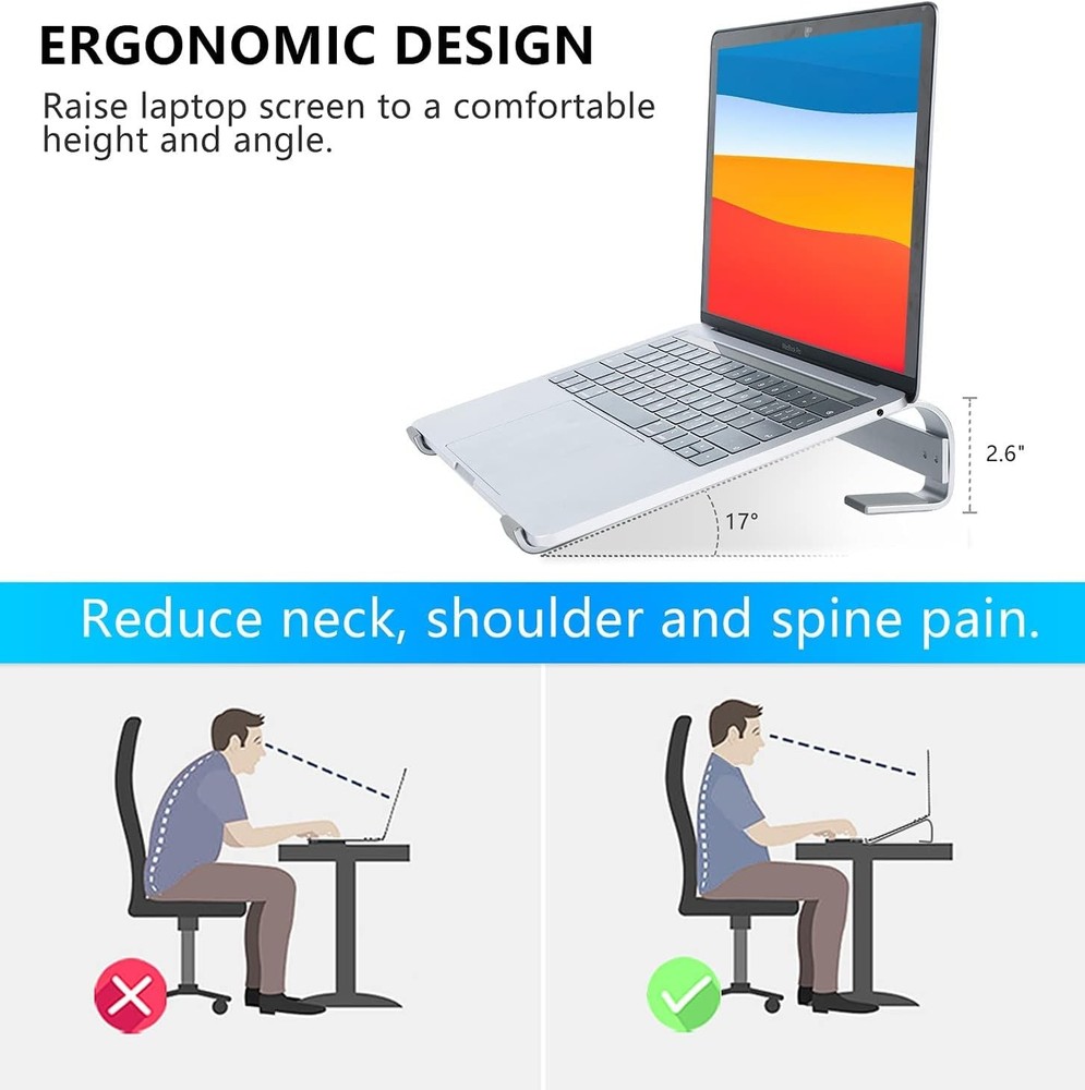 Laptop Stand for Desk, Ergonomic Aluminum Riser, Ventilated Silver