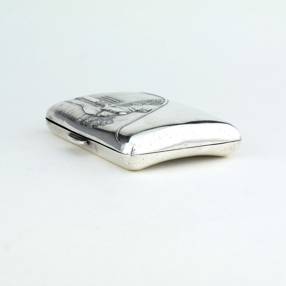 Rare Edwardian Novelty Solid Sterling Silver Cigarette Case Cricket. 1910.