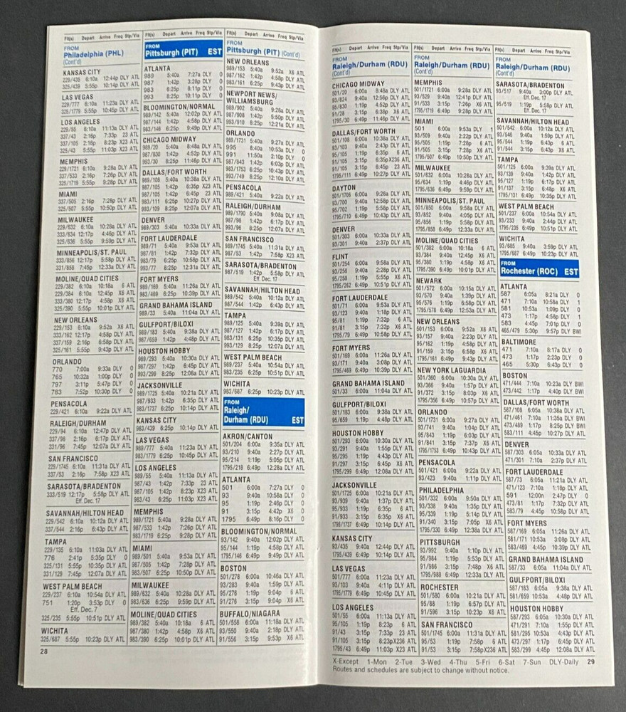 AirTran Airways Timetable Effective November 4, 2004