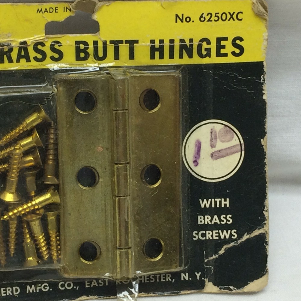 Vintage Solid Brass Butt Hinges 1 pair 2 1/2" Middle Made in USA