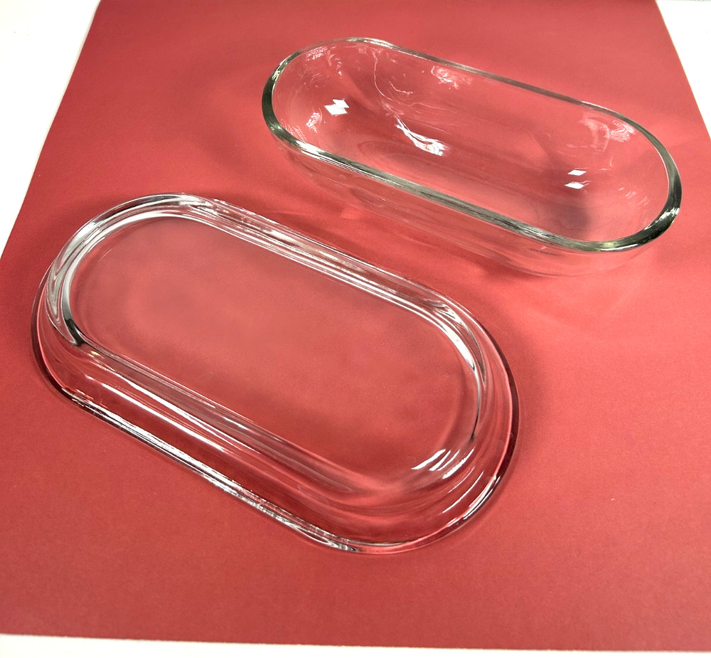 Very Nice Solid Clear Glass Covered BUTTER DISH Simple Smooth See-Through
