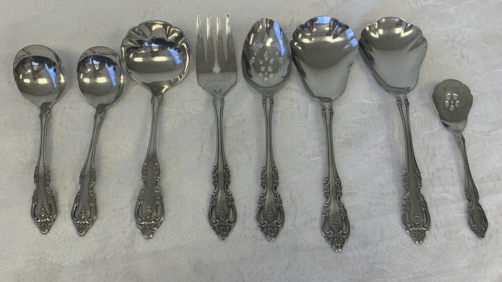 8pc Serving Tablespoon Ladle Spoon Pierced Oneida Community BRAHMS Stainless