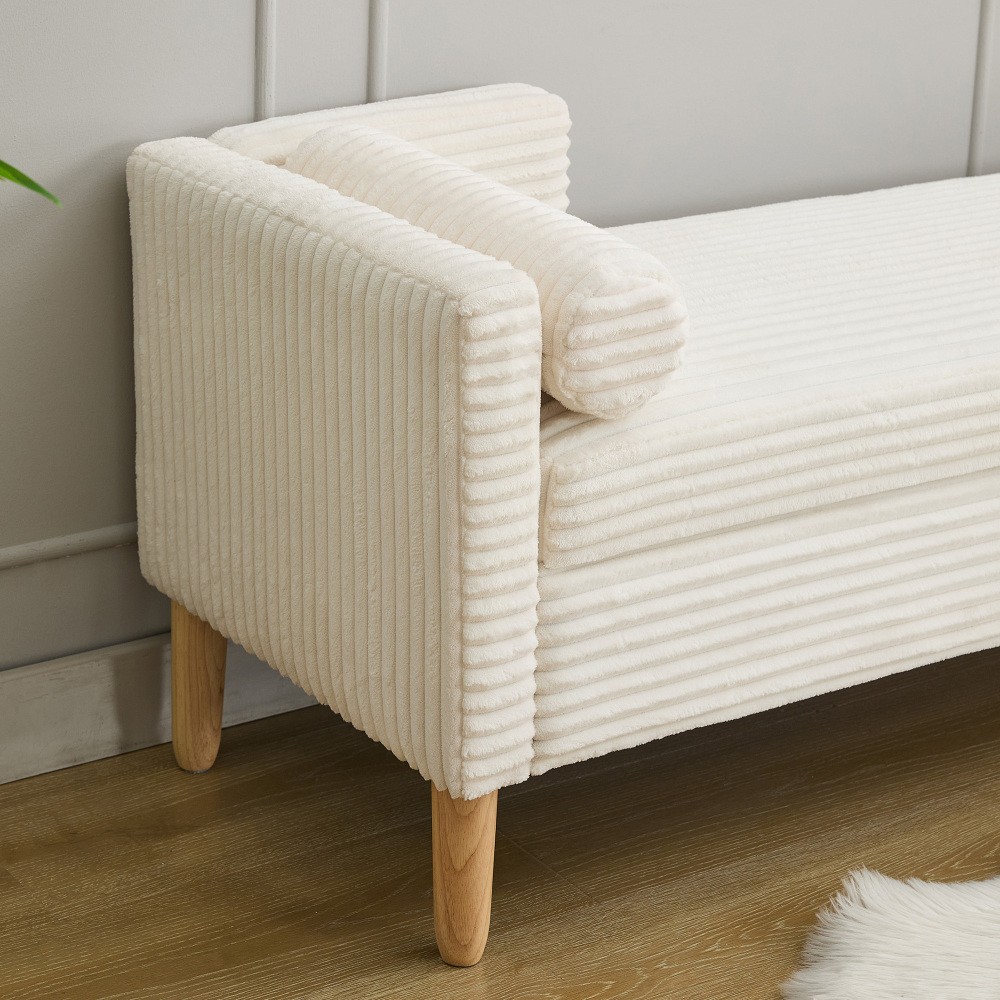 65" Storage Bench, Flip-top Ottoman with Armrests and Pillows, Gray
