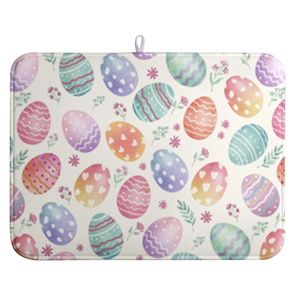 Easter Dish Drying Mat for Kitchen Counter Easter Spring Colorful Eggs Floral...