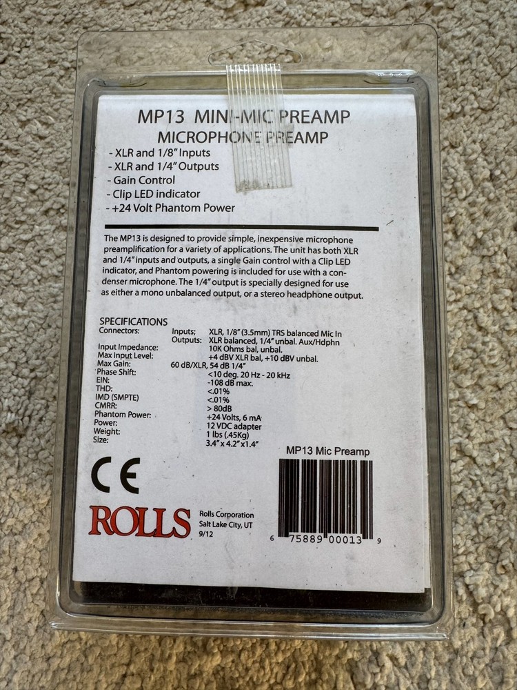 Rolls MP13 Mini-Mic PREAMP Microphone Preamp