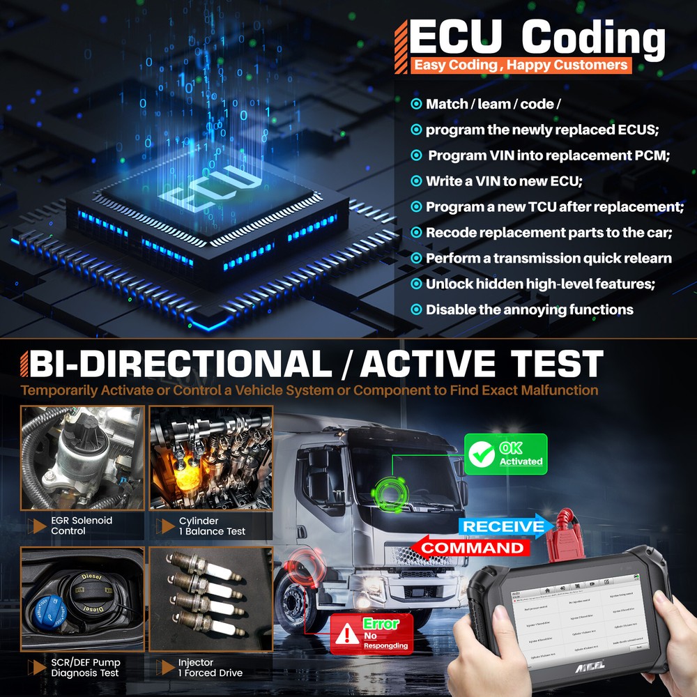 ANCEL V5 HD Heavy Duty Truck Diagnostic Tools Full System ECU Coding Diagnosis