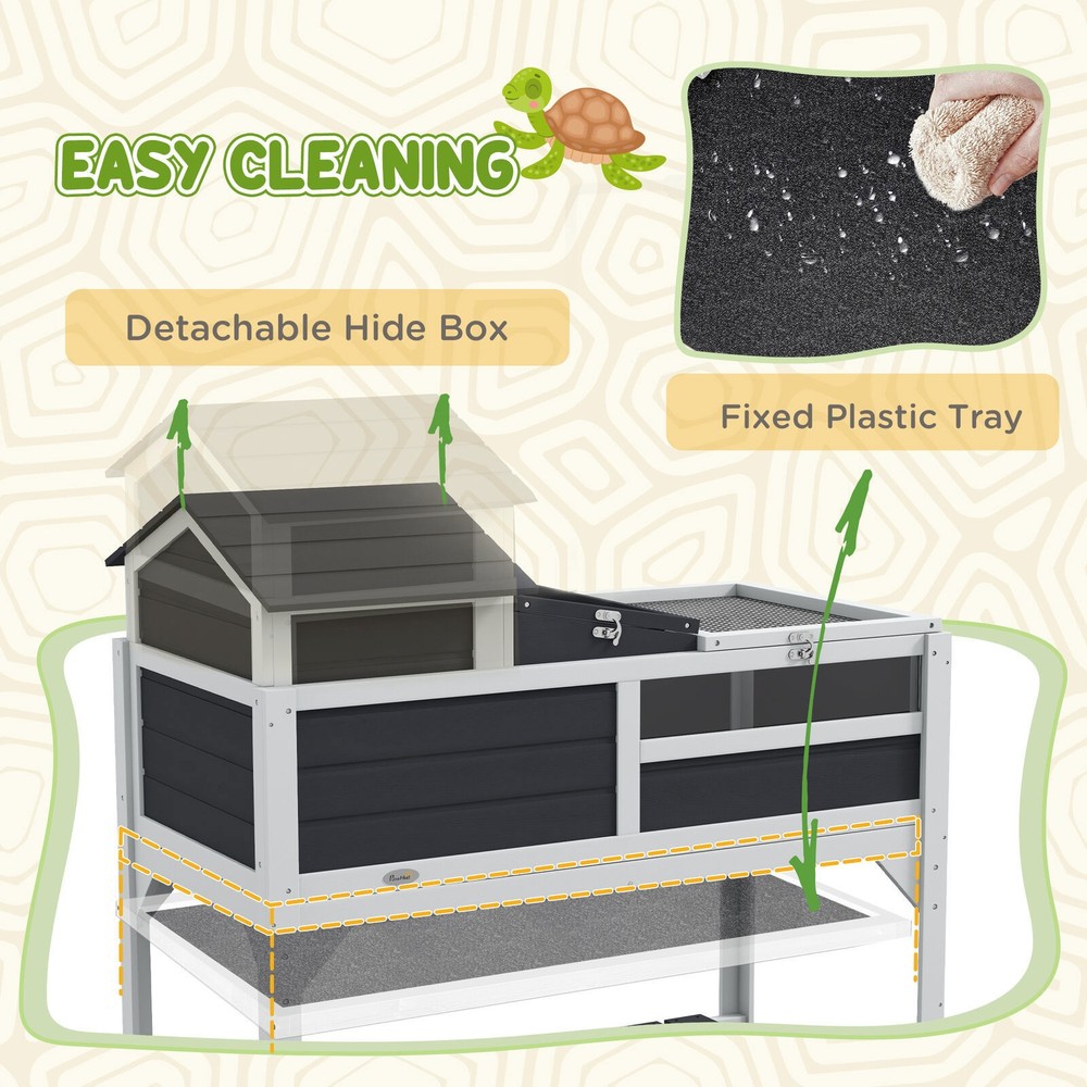 Tortoise Habitat with Adjustable Lamp Holder Storage Shelf Gray