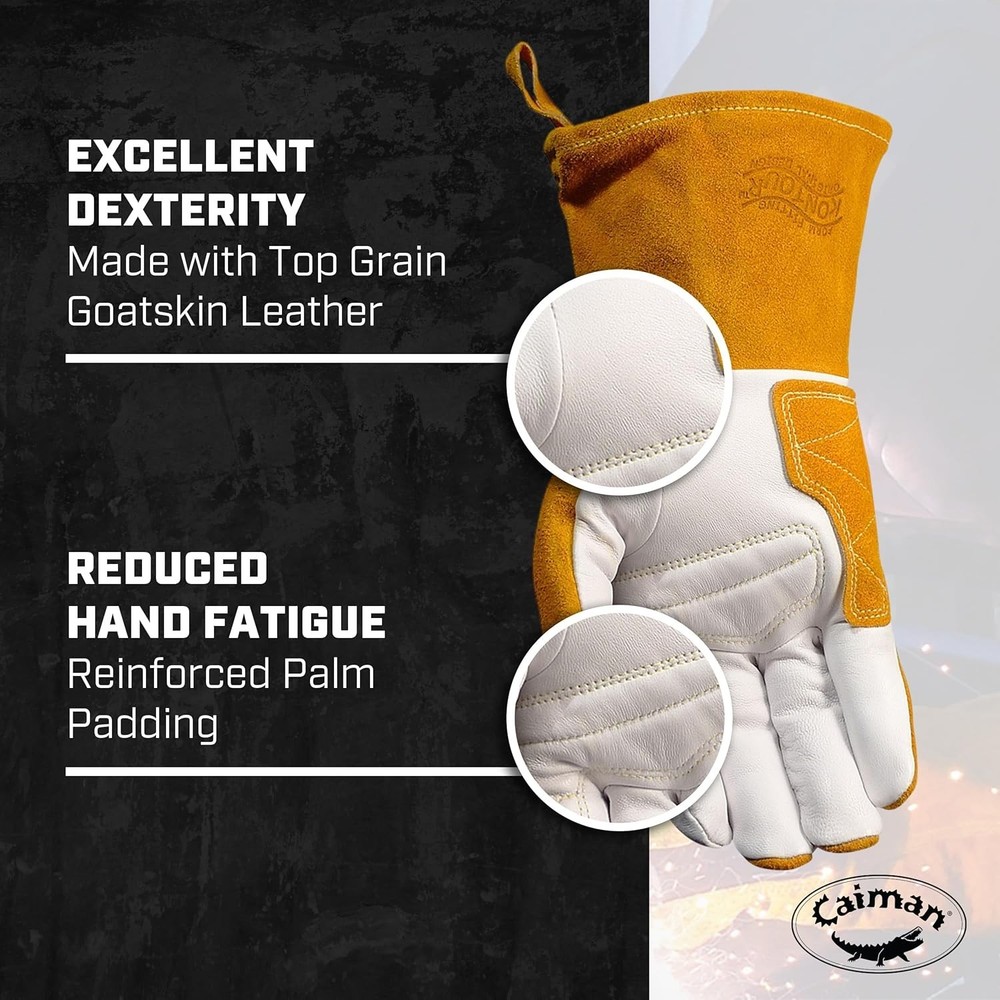 Goat Grain TIG/Multi-Task Welding Gloves, Split Cowhide Back, 4-Inch Extended...