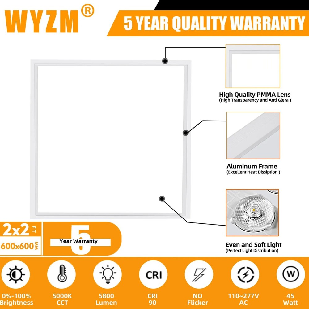 8PCS 2x2 FT LED Flat Panel Troffer Light Fixture,45W Recessed LED Ceiling Light