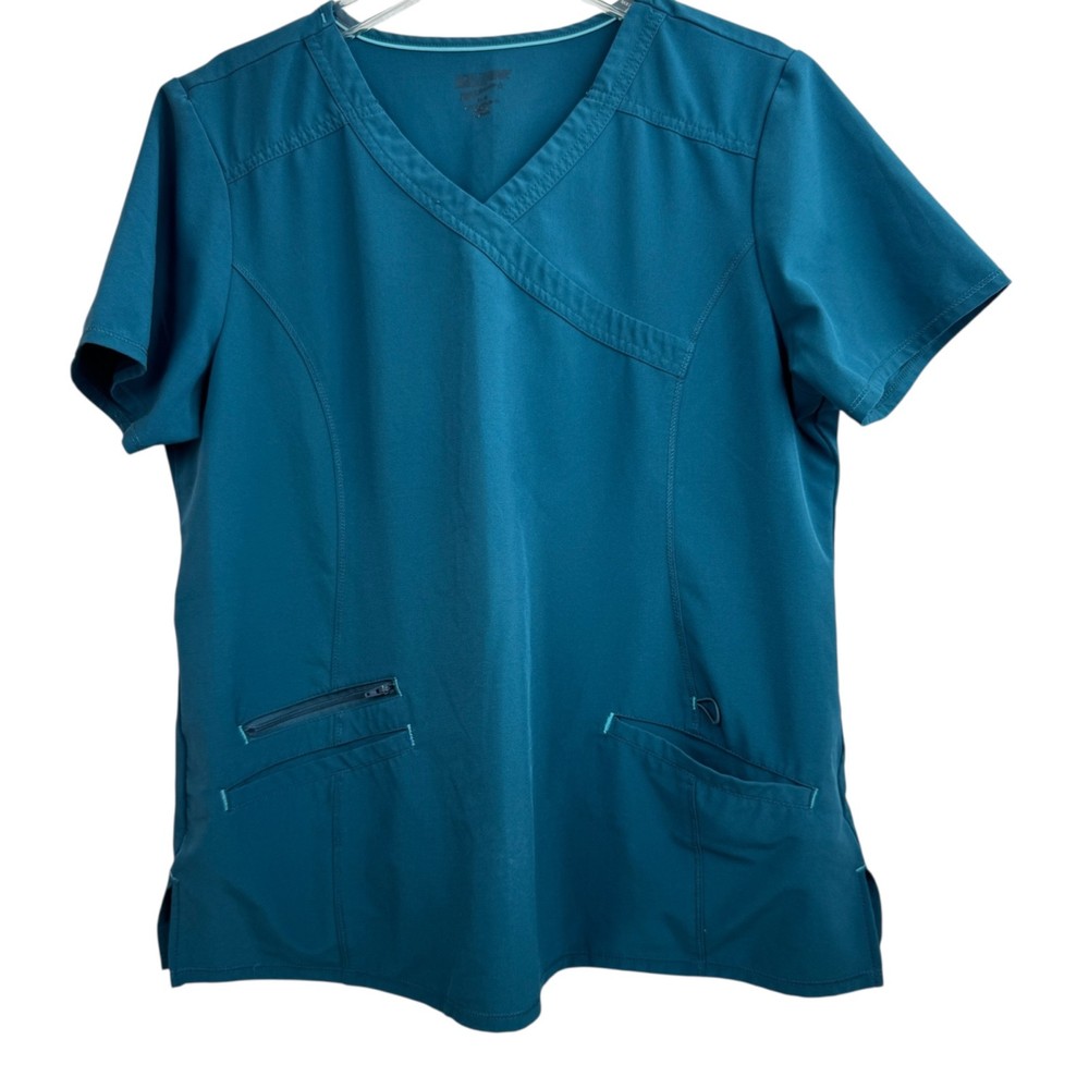 Scrub Star Scrub Top Size L Has Pockets Solid Teal Blue Polyester A26