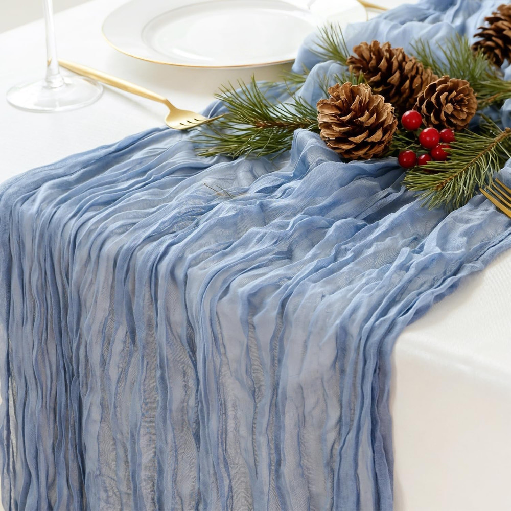 1 Pack Dusty Blue Cheesecloth Table Runner Fall Autumn Decor for Home 10ft Table
