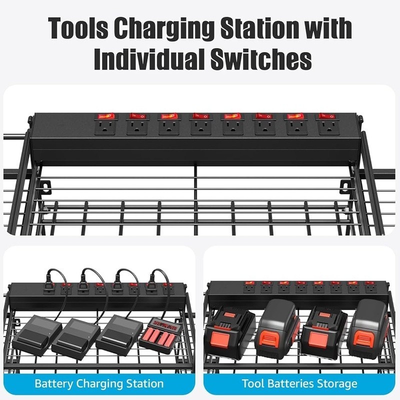Power Tool Organizer Wall Mount Tools and Battery Storage Rack Charging Station