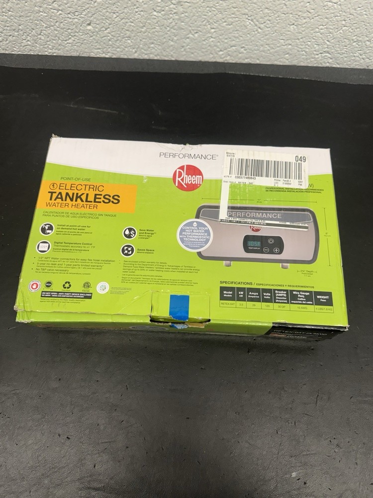 Rheem RETEX-04T Performance 0.68 GPM Point of Use Tankless Electric Water Heater