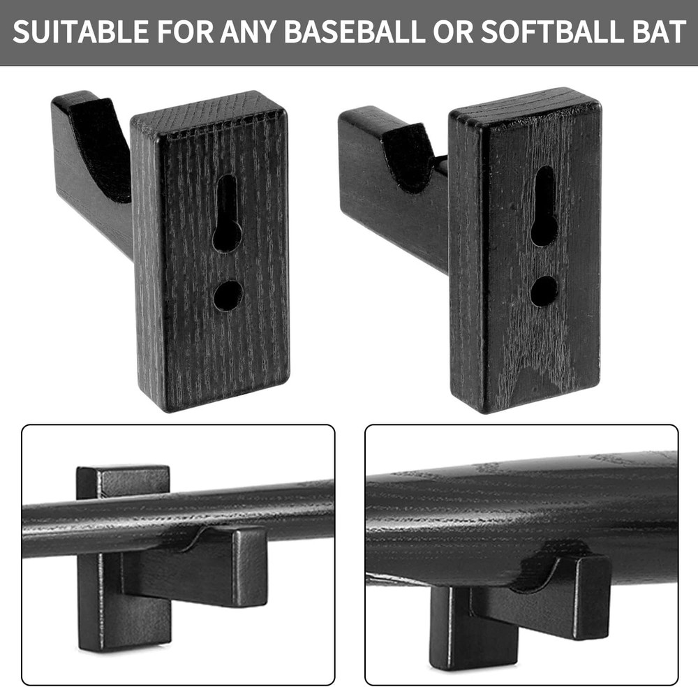 Baseball Bat Display Case Holder Horizontal Wall Mount Solid Wood Rack Brackets