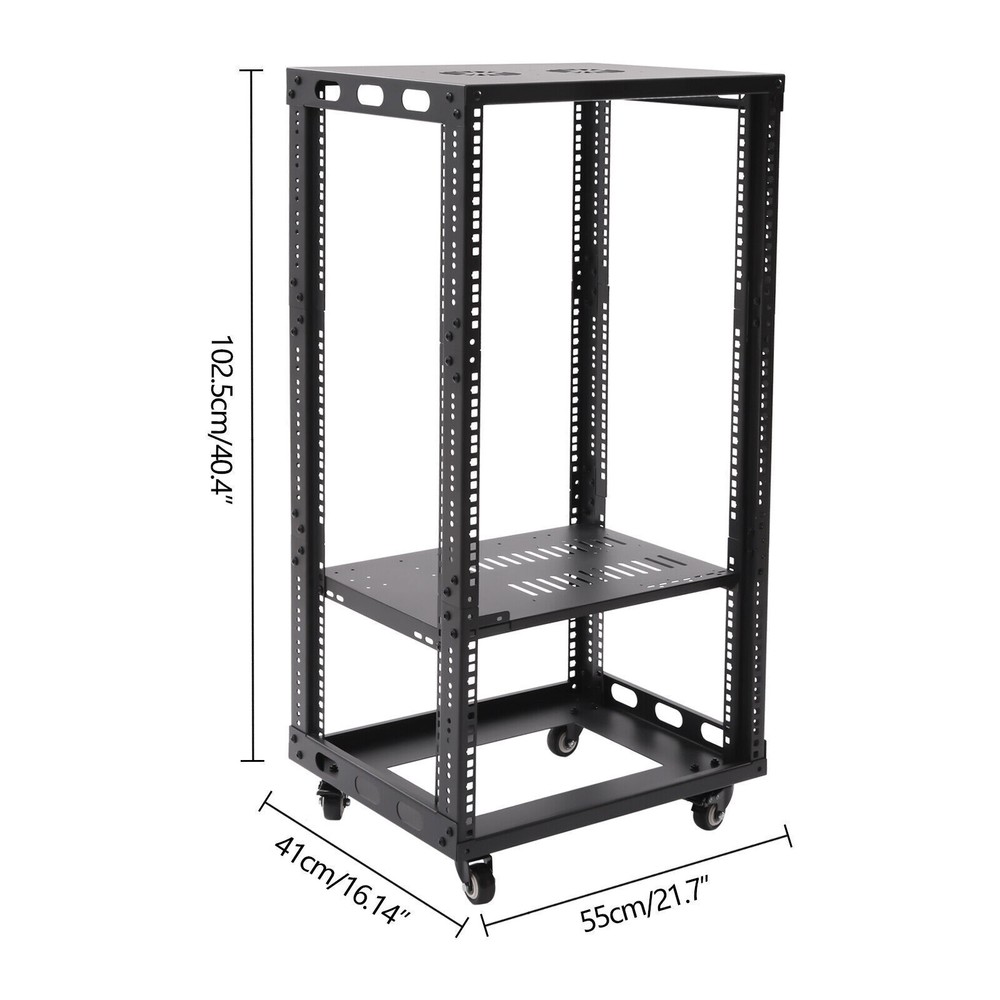 18U 4 Post Open Frame 18.5" Network Server Rack on Caters Adjustable Partition