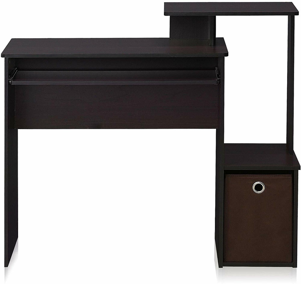 Espresso Brown Student Desk Storage Bin Laptop Computer Table Office Workstation