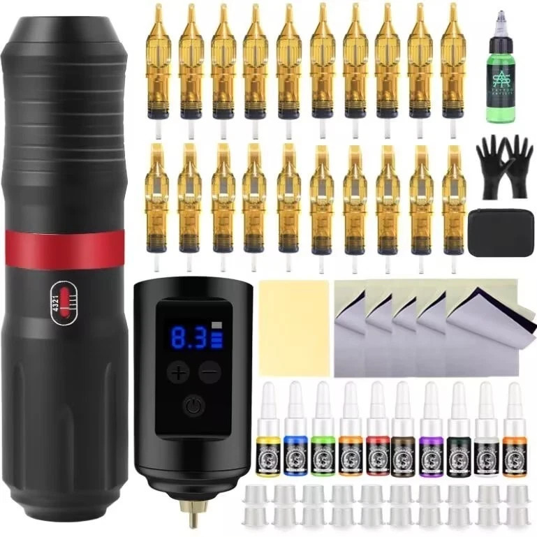 Wireless Complete Tattoo Pen Machine Kit for Beginners and Experts 1500mAh Power