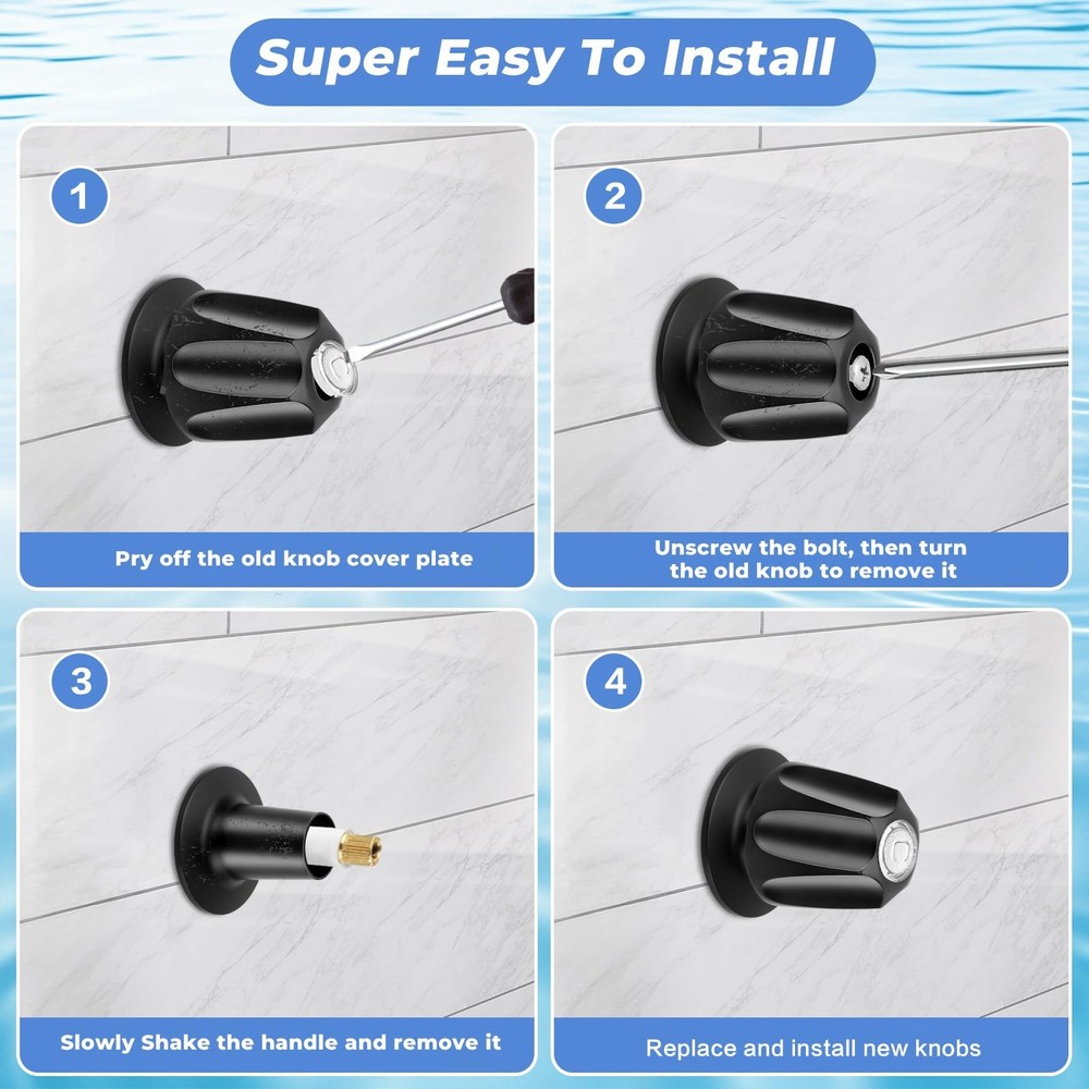 FOSUNKER 2-Piece Matte Black Shower Knob Replacement Kit 2 Piece,