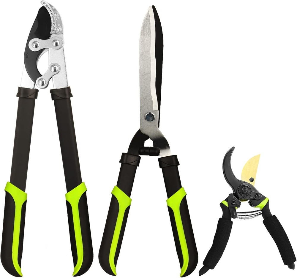 Loppers Hedge Clippers & Pruners Combo Set 3-Piece Shears, Sharp Green