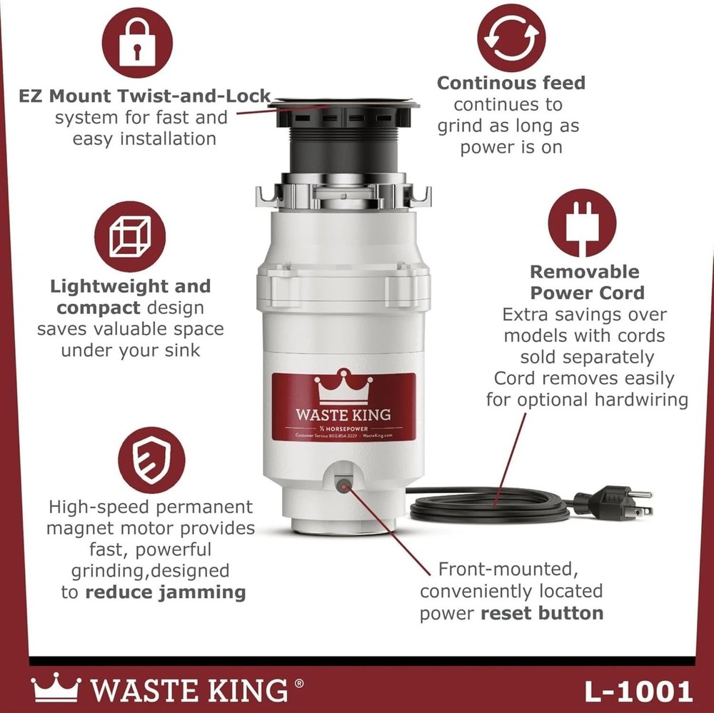 Compact 2,600 RPM Continuous Feed Garbage Disposal for Effortless Waste Grinding