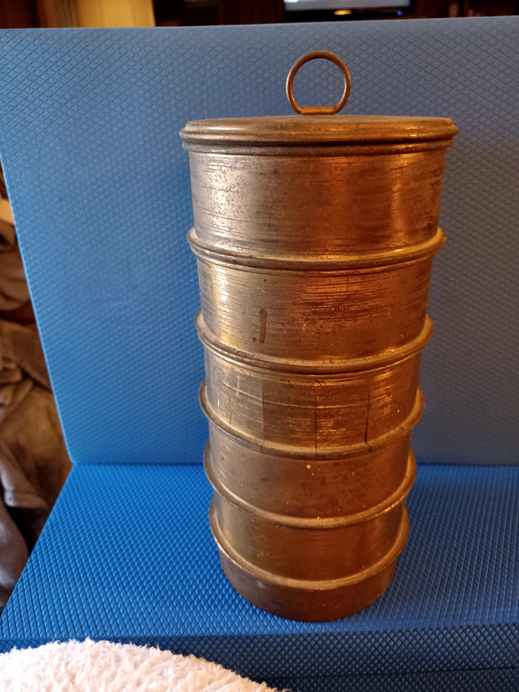 Vintage Brass Stackable Lab Sieves Set(5 + base pan + lid)-11" X 5"-DIAMETER