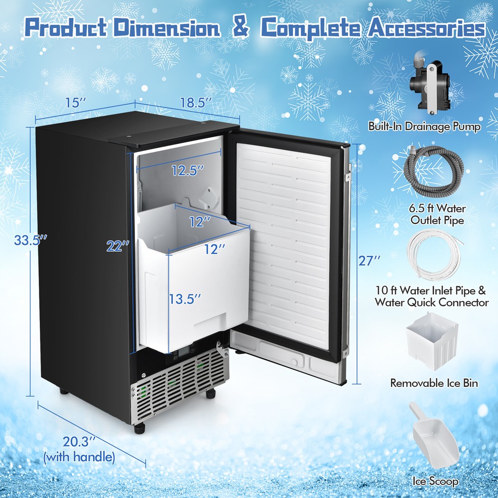 Built-in Ice Maker Free-Standing/Under Counter Machine 80lbs/Day w/ Light