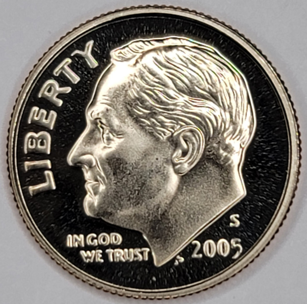 2005 S DCAM PROOF ROOSEVELT DIME CLAD