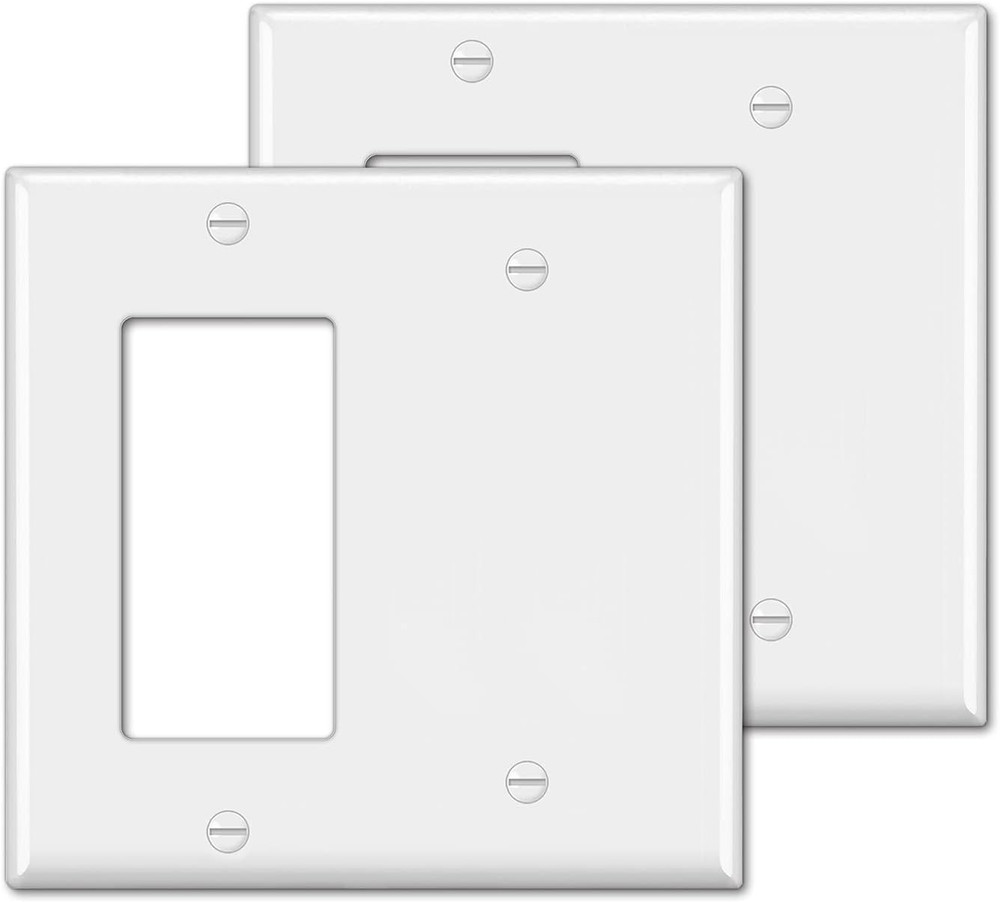 2-Pack 2-Gang Combination Wall Plate, Unbreakable White Polycarbonate