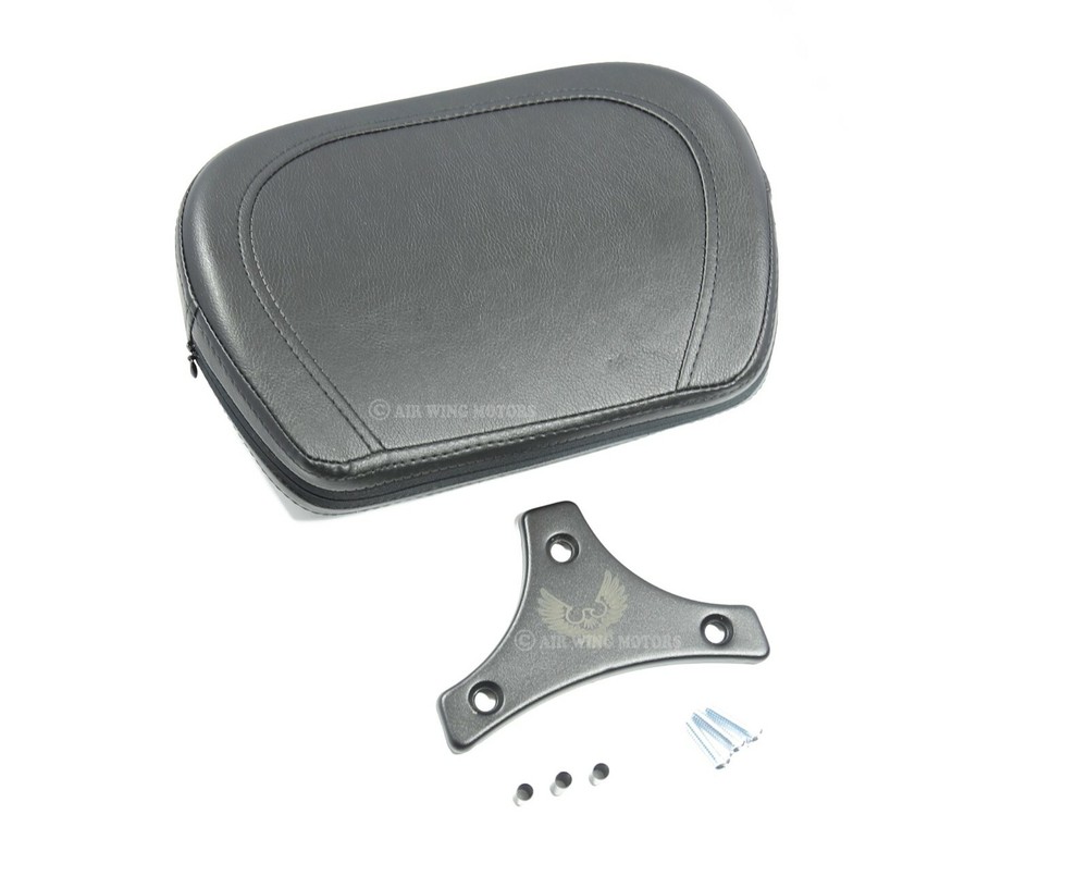 Sissy Bar Backrest Pad with Engraved Eagle Matte Black Mount Plate for Harley